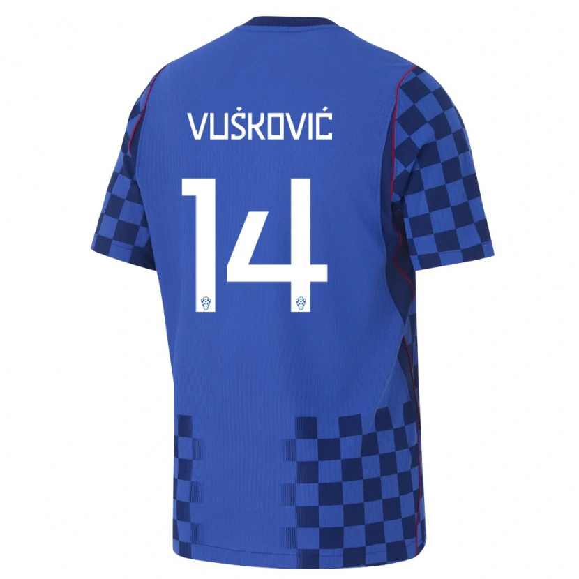 Danxen Hombre Camiseta Croacia Mario Vuskovic #14 Azul Marino Rojo 2ª Equipación 26-28 La Camisa México