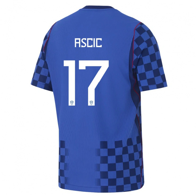 Danxen Hombre Camiseta Croacia Marko Ascic #17 Azul Marino Rojo 2ª Equipación 26-28 La Camisa México
