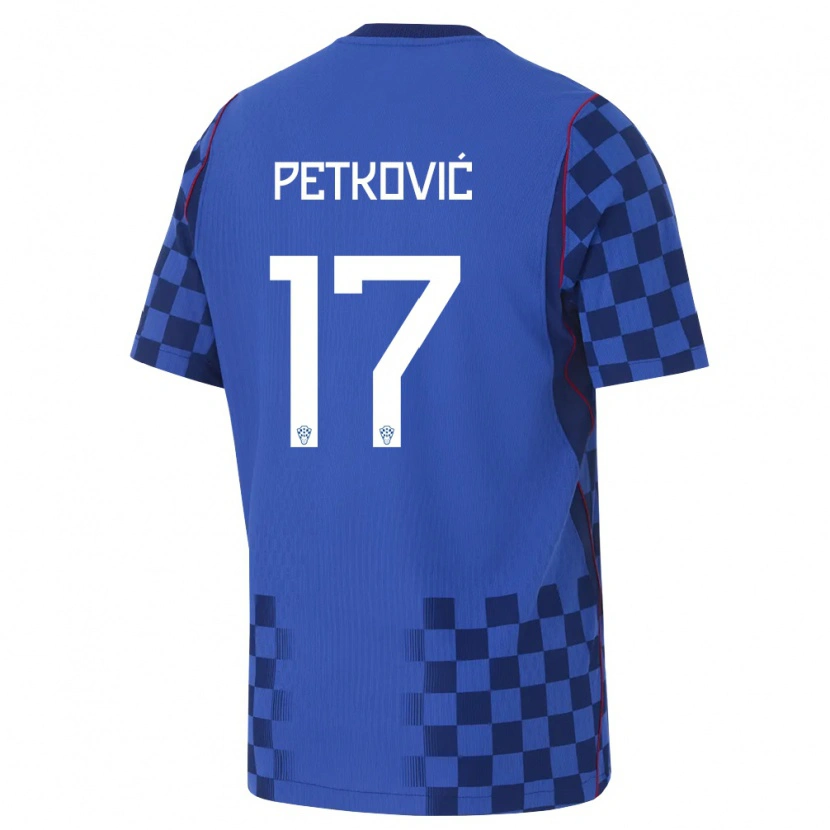 Danxen Hombre Camiseta Croacia Bruno Petkovic #17 Azul Marino Rojo 2ª Equipación 26-28 La Camisa México
