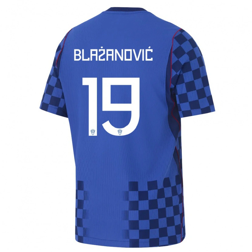 Danxen Hombre Camiseta Croacia Antonio Blazanovic #19 Azul Marino Rojo 2ª Equipación 26-28 La Camisa México