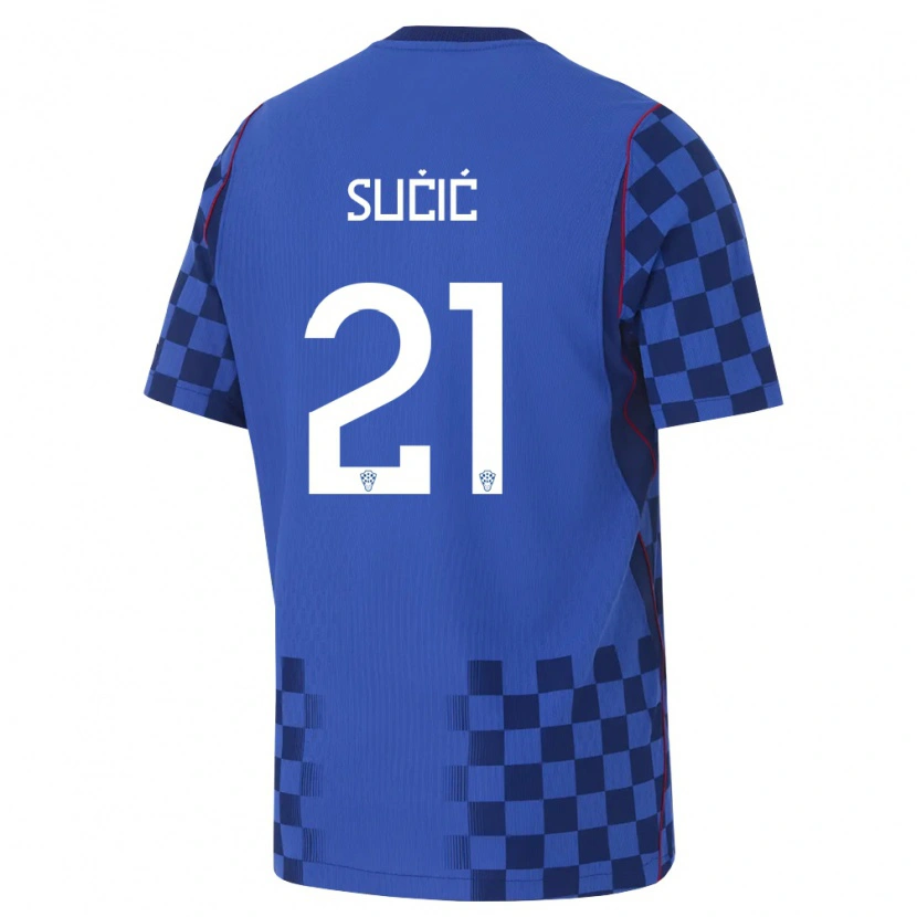 Danxen Hombre Camiseta Croacia Luka Sucic #21 Azul Marino Rojo 2ª Equipación 26-28 La Camisa México
