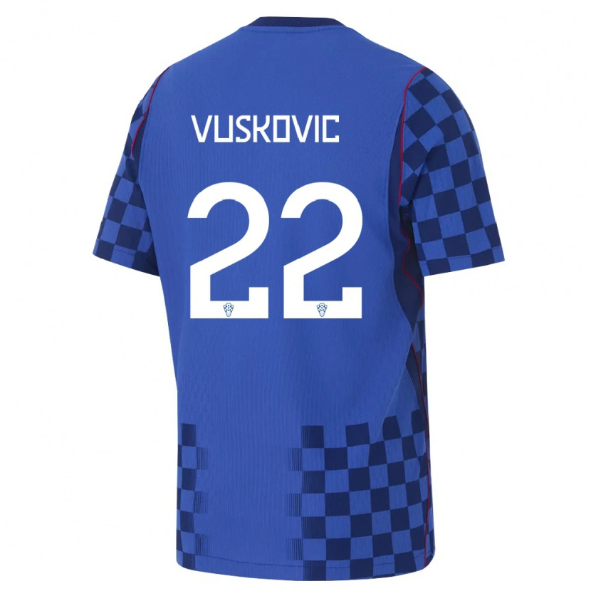 Danxen Hombre Camiseta Croacia Luka Vuskovic #22 Azul Marino Rojo 2ª Equipación 26-28 La Camisa México