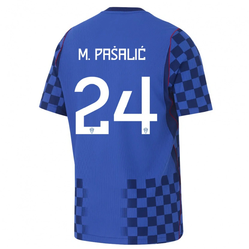 Danxen Hombre Camiseta Croacia Marco Pašalić #24 Azul Marino Rojo 2ª Equipación 26-28 La Camisa México