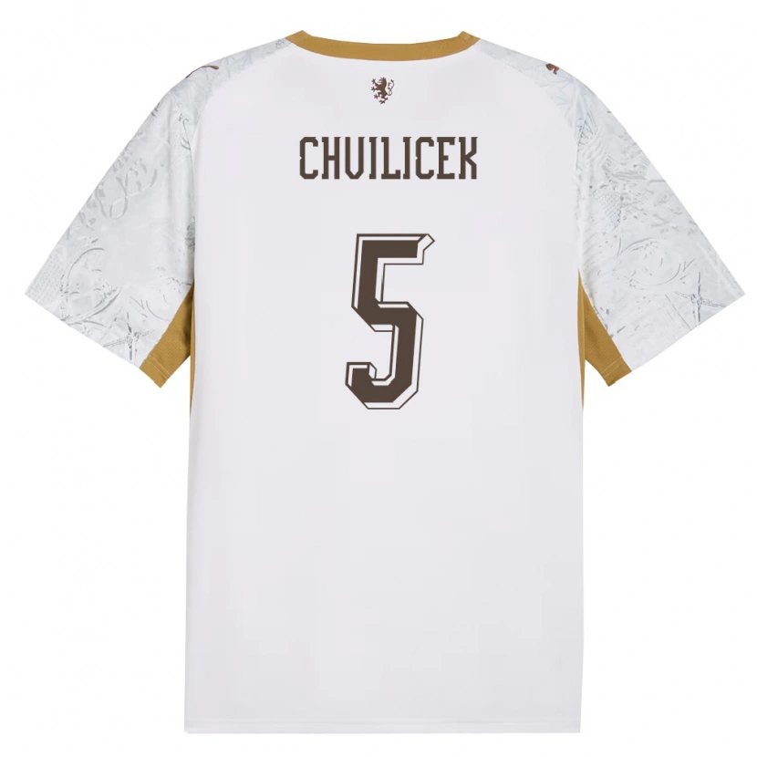 Danxen Hombre Camiseta Chequia Jakub Chvilicek #5 Marfil Oro Gris 2ª Equipación 26-28 La Camisa México