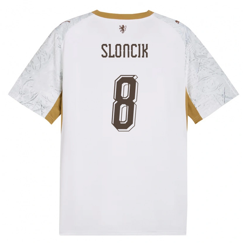 Danxen Hombre Camiseta Chequia Simon Sloncik #8 Marfil Oro Gris 2ª Equipación 26-28 La Camisa México