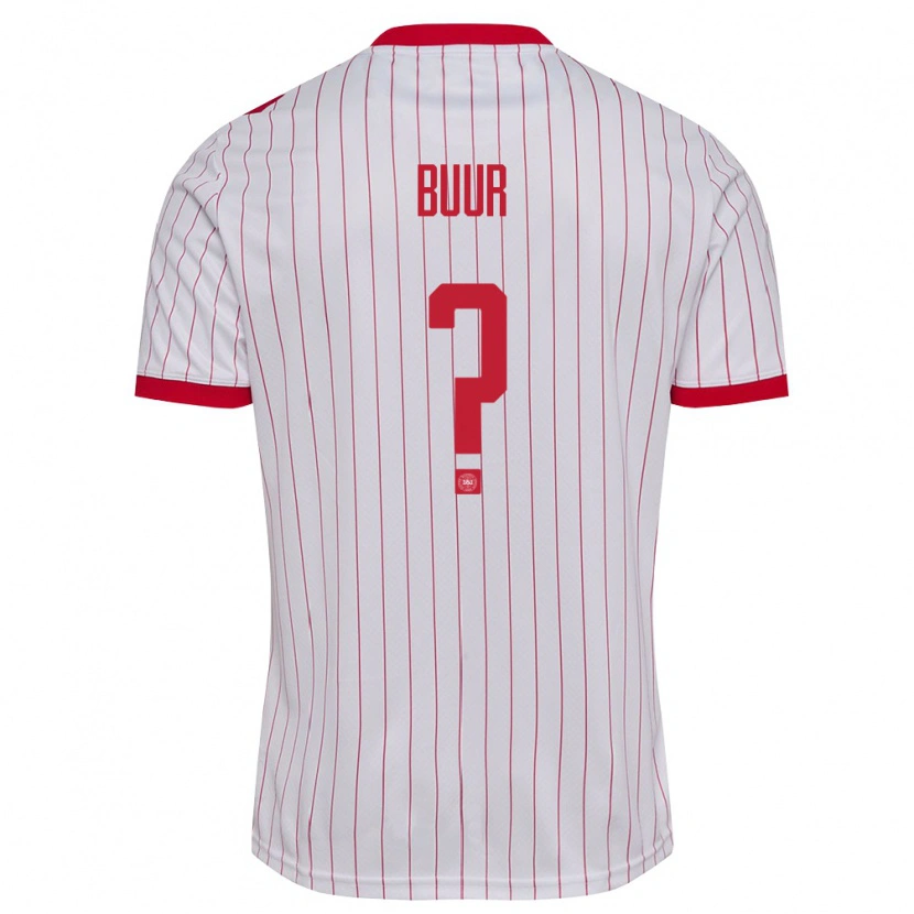 Danxen Hombre Camiseta Dinamarca Oscar Buur #0 Blanco Rojo 2ª Equipación 26-28 La Camisa México