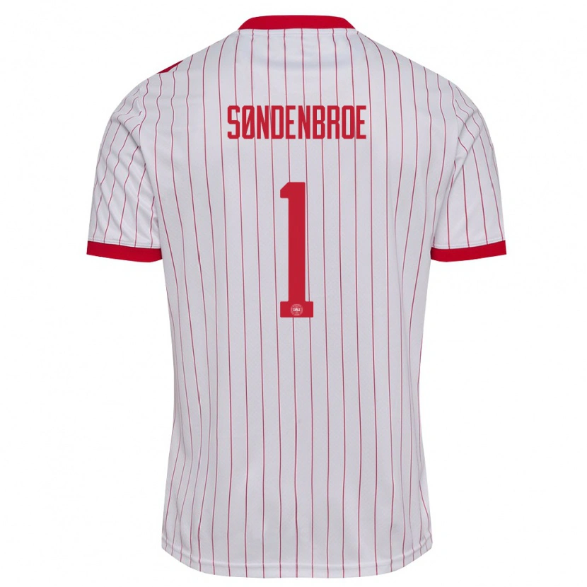 Danxen Hombre Camiseta Dinamarca Andreas Søndenbroe #1 Blanco Rojo 2ª Equipación 26-28 La Camisa México