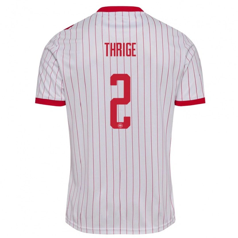 Danxen Hombre Camiseta Dinamarca Sara Thrige #2 Blanco Rojo 2ª Equipación 26-28 La Camisa México