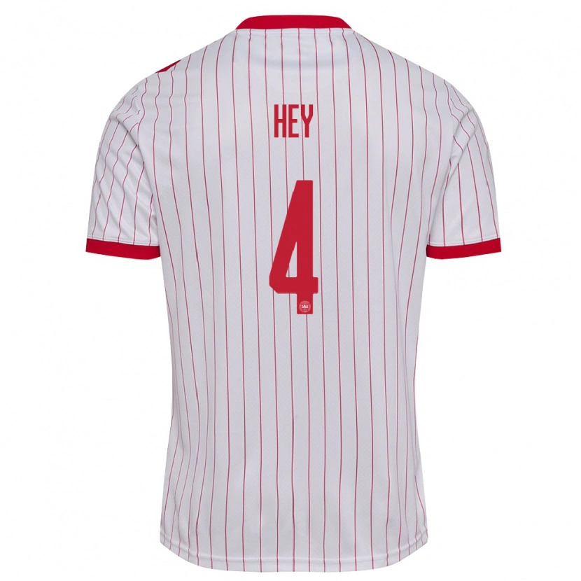 Danxen Hombre Camiseta Dinamarca Lucas Hey #4 Blanco Rojo 2ª Equipación 26-28 La Camisa México