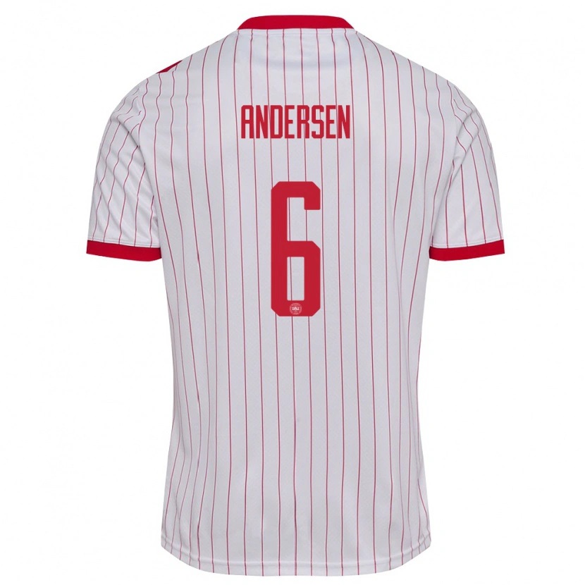 Danxen Hombre Camiseta Dinamarca Silas Andersen #6 Blanco Rojo 2ª Equipación 26-28 La Camisa México