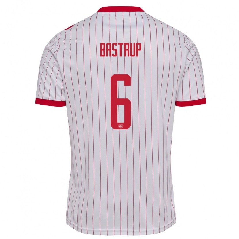 Danxen Hombre Camiseta Dinamarca Viktor Bastrup #6 Blanco Rojo 2ª Equipación 26-28 La Camisa México