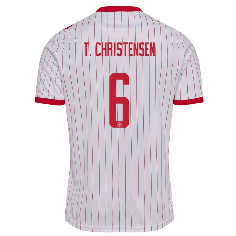 Danxen Hombre Camiseta Dinamarca Tristan Christensen #6 Blanco Rojo 2ª Equipación 26-28 La Camisa México