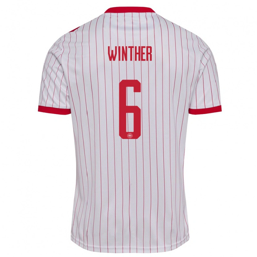 Danxen Hombre Camiseta Dinamarca Casper Winther #6 Blanco Rojo 2ª Equipación 26-28 La Camisa México