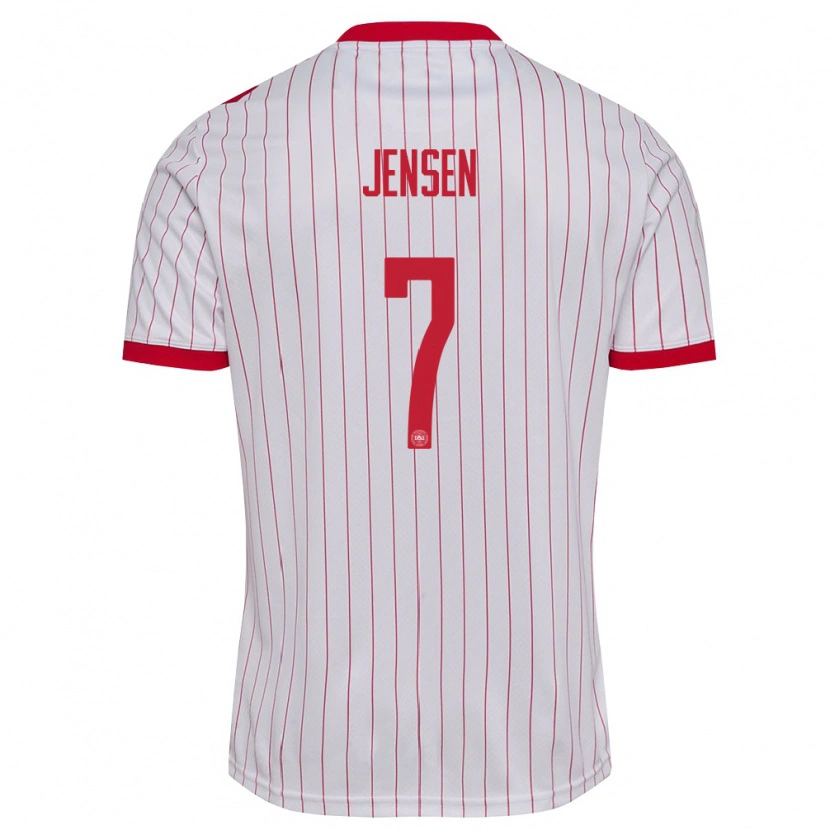 Danxen Hombre Camiseta Dinamarca Mathias Jensen #7 Blanco Rojo 2ª Equipación 26-28 La Camisa México