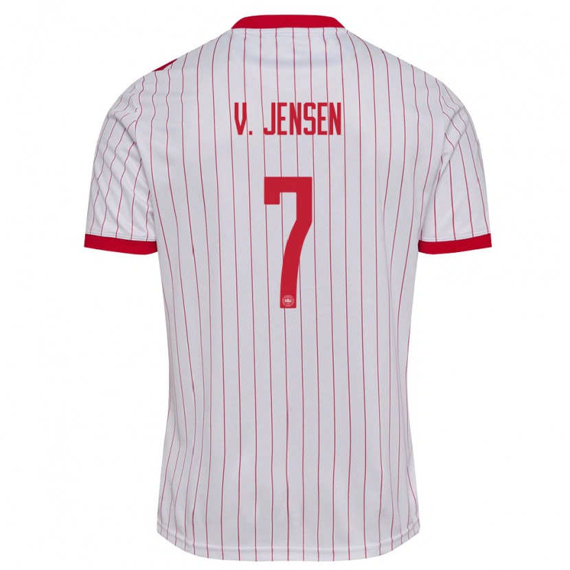 Danxen Hombre Camiseta Dinamarca Victor Jensen #7 Blanco Rojo 2ª Equipación 26-28 La Camisa México