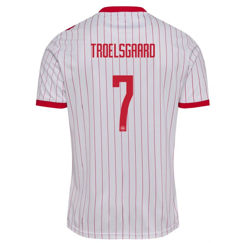 Danxen Hombre Camiseta Dinamarca Sanne Troelsgaard #7 Blanco Rojo 2ª Equipación 26-28 La Camisa México