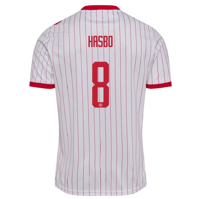 Danxen Hombre Camiseta Dinamarca Josefine Hasbo #8 Blanco Rojo 2ª Equipación 26-28 La Camisa México