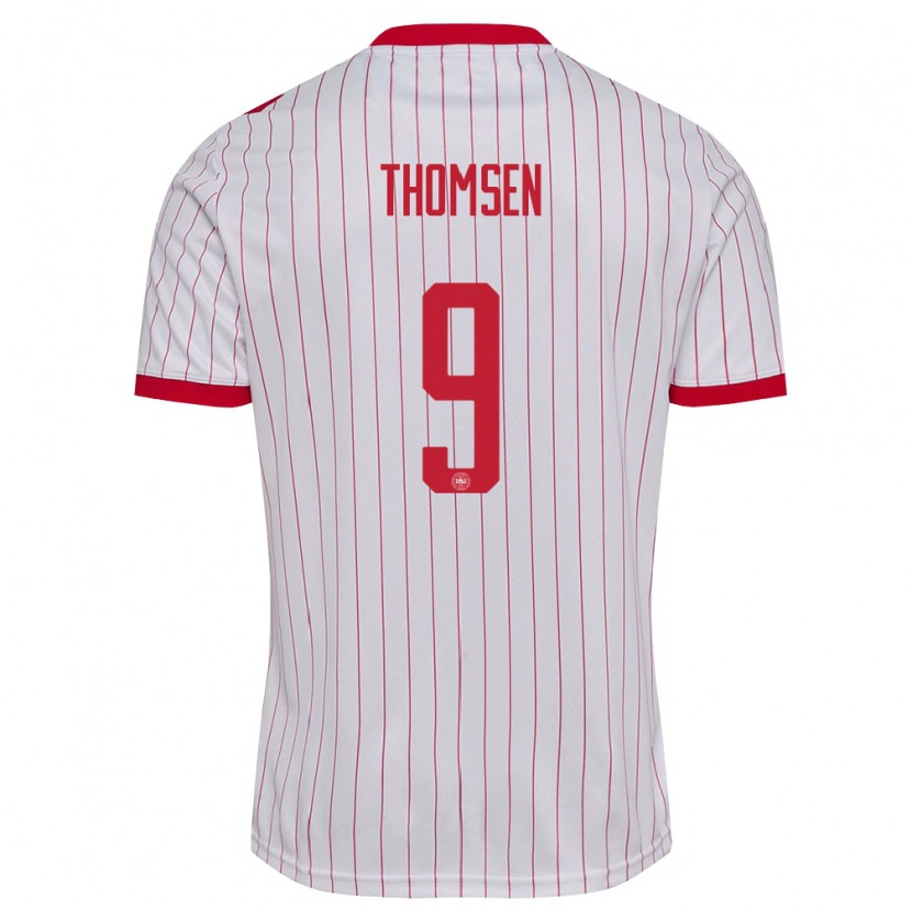 Danxen Hombre Camiseta Dinamarca Tristan Thomsen #9 Blanco Rojo 2ª Equipación 26-28 La Camisa México