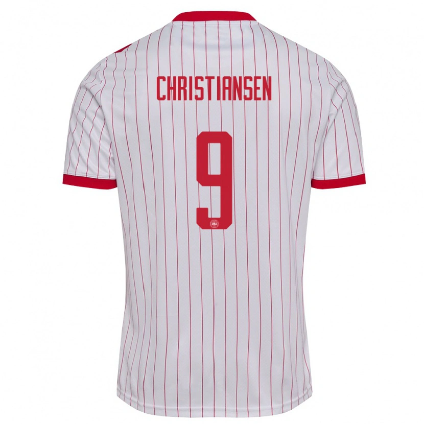 Danxen Hombre Camiseta Dinamarca Nanna Christiansen #9 Blanco Rojo 2ª Equipación 26-28 La Camisa México