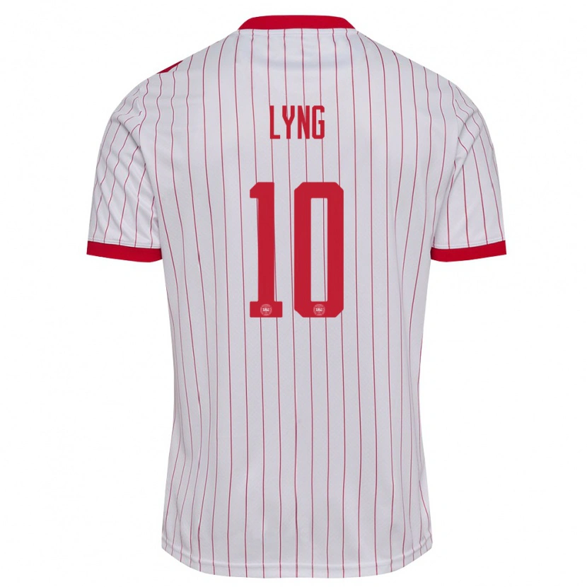 Danxen Hombre Camiseta Dinamarca Alexander Lyng #10 Blanco Rojo 2ª Equipación 26-28 La Camisa México