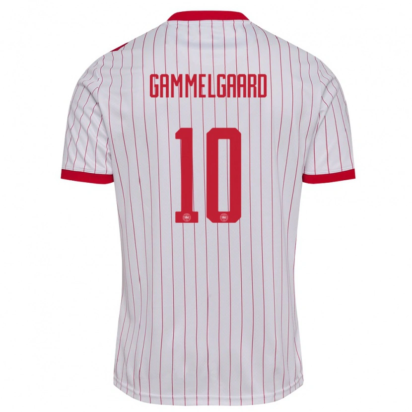 Danxen Hombre Camiseta Dinamarca Nicolas Gammelgaard #10 Blanco Rojo 2ª Equipación 26-28 La Camisa México