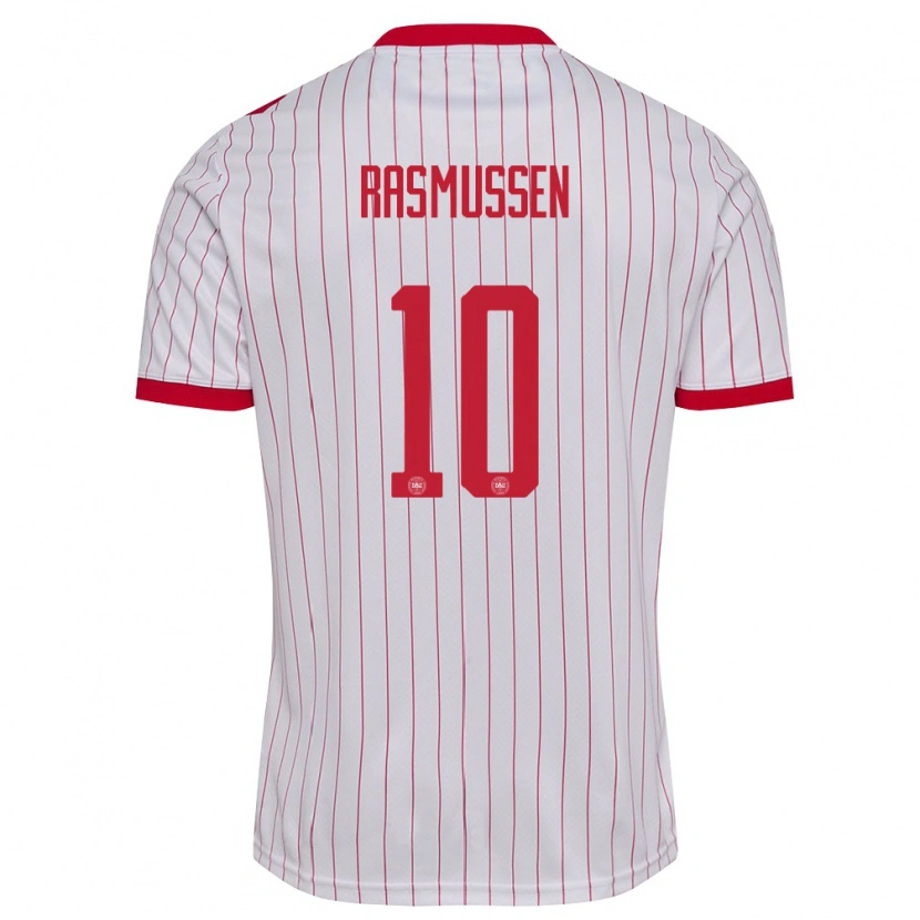 Danxen Hombre Camiseta Dinamarca Christian Rasmussen #10 Blanco Rojo 2ª Equipación 26-28 La Camisa México
