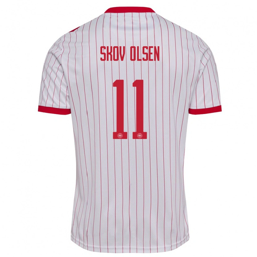 Danxen Hombre Camiseta Dinamarca Andreas Skov Olsen #11 Blanco Rojo 2ª Equipación 26-28 La Camisa México