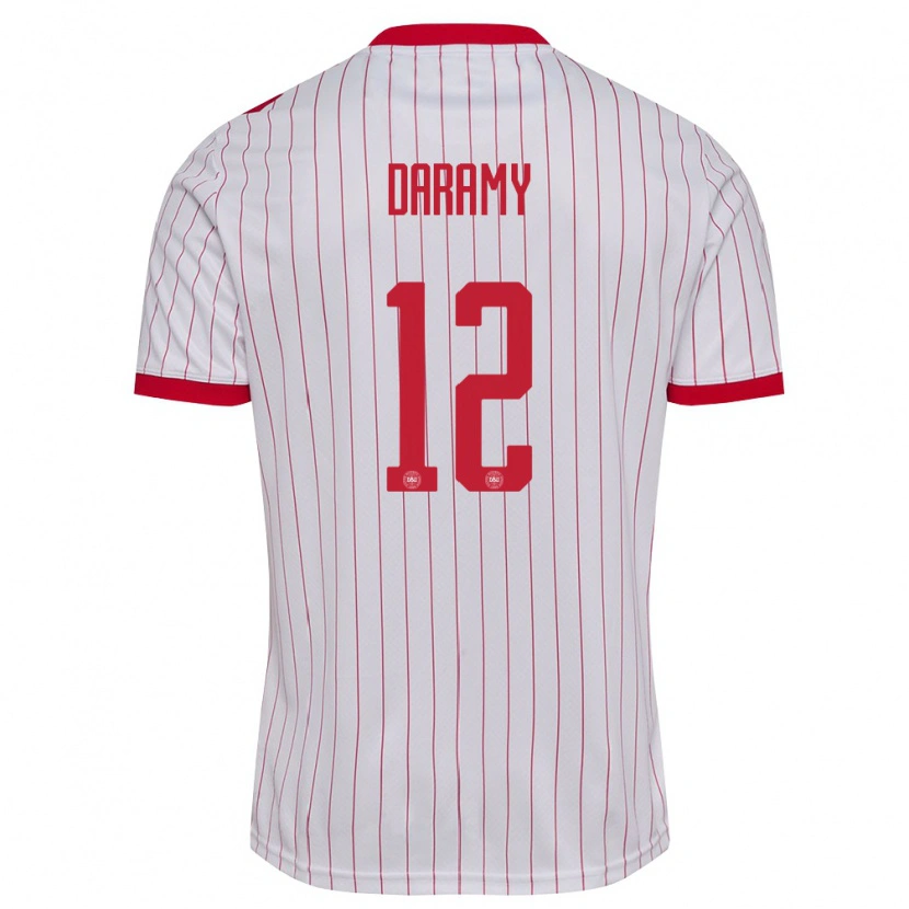 Danxen Hombre Camiseta Dinamarca Abdul Daramy #12 Blanco Rojo 2ª Equipación 26-28 La Camisa México