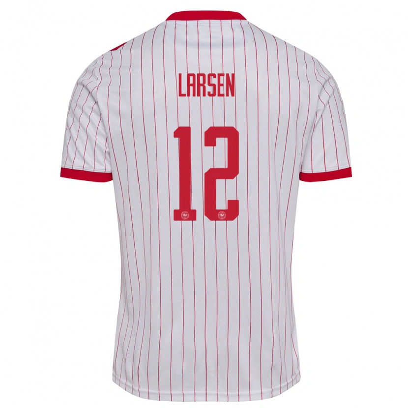 Danxen Hombre Camiseta Dinamarca Stine Larsen #12 Blanco Rojo 2ª Equipación 26-28 La Camisa México