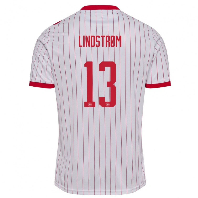 Danxen Hombre Camiseta Dinamarca Jesper Lindstrøm #13 Blanco Rojo 2ª Equipación 26-28 La Camisa México