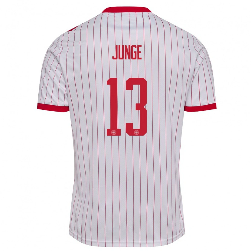 Danxen Hombre Camiseta Dinamarca Sofie Junge #13 Blanco Rojo 2ª Equipación 26-28 La Camisa México