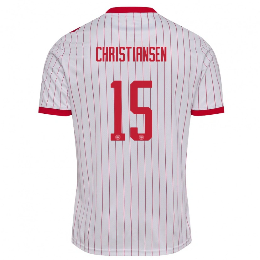 Danxen Hombre Camiseta Dinamarca Anton Christiansen #15 Blanco Rojo 2ª Equipación 26-28 La Camisa México