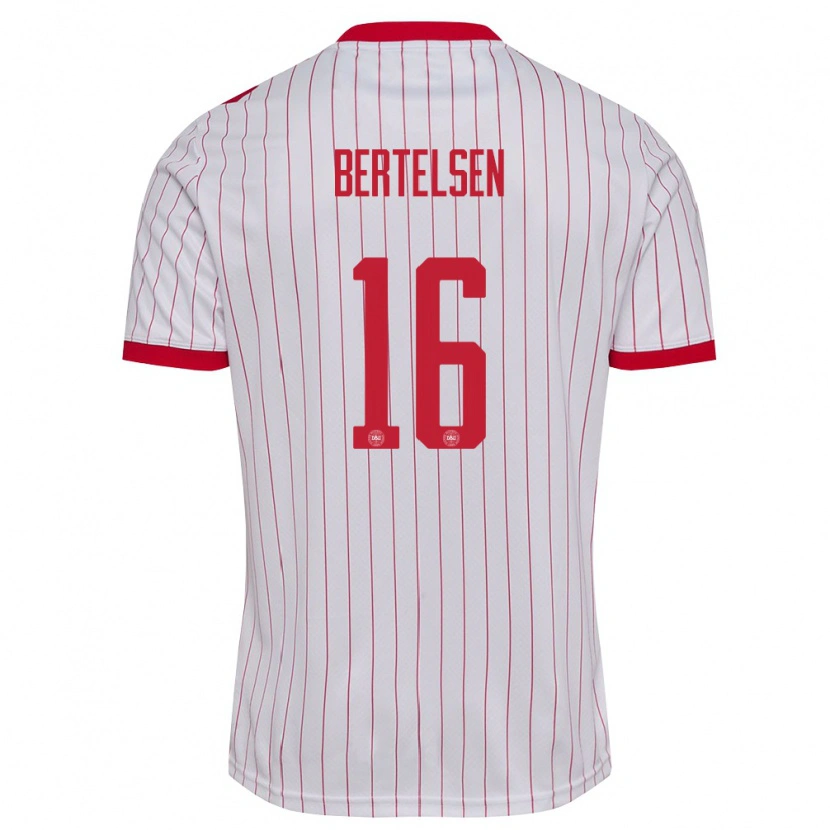 Danxen Hombre Camiseta Dinamarca Villads Bertelsen #16 Blanco Rojo 2ª Equipación 26-28 La Camisa México
