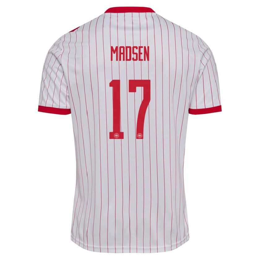 Danxen Hombre Camiseta Dinamarca Noah Madsen #17 Blanco Rojo 2ª Equipación 26-28 La Camisa México
