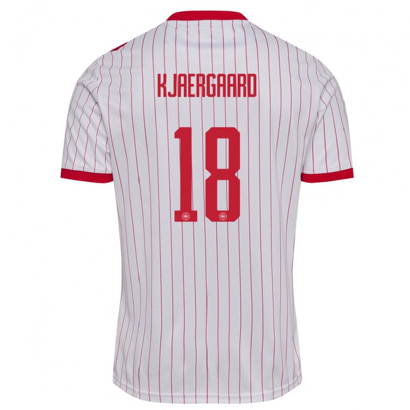 Danxen Hombre Camiseta Dinamarca Maurits Kjaergaard #18 Blanco Rojo 2ª Equipación 26-28 La Camisa México