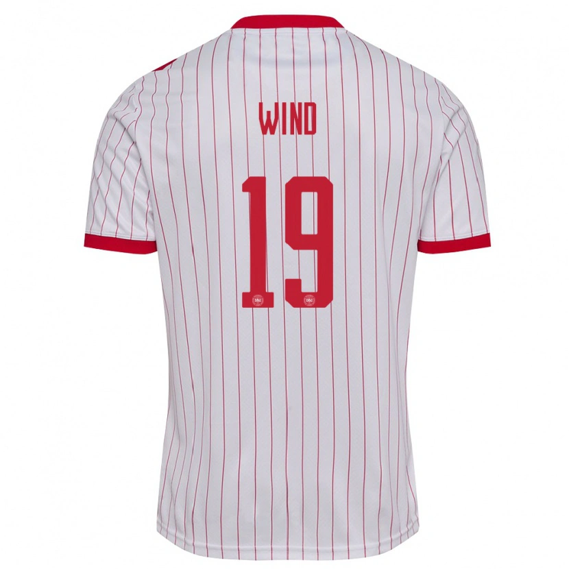 Danxen Hombre Camiseta Dinamarca Jonas Wind #19 Blanco Rojo 2ª Equipación 26-28 La Camisa México