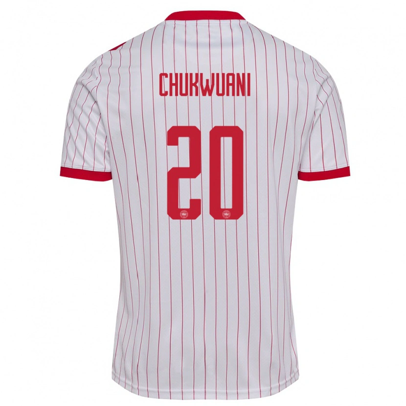 Danxen Hombre Camiseta Dinamarca Tochi Chukwuani #20 Blanco Rojo 2ª Equipación 26-28 La Camisa México