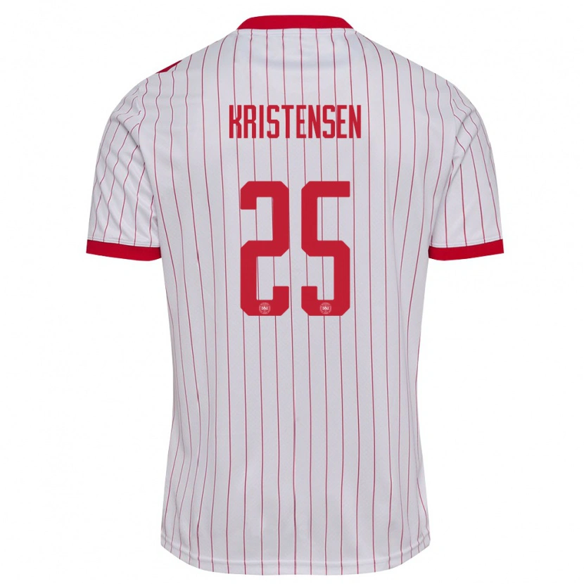 Danxen Hombre Camiseta Dinamarca Rasmus Kristensen #25 Blanco Rojo 2ª Equipación 26-28 La Camisa México