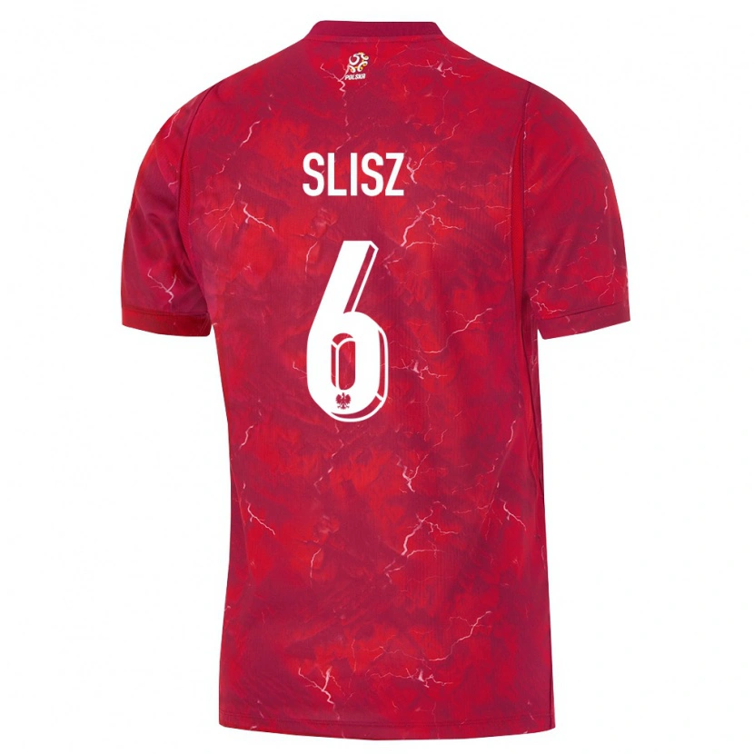 Danxen Hombre Camiseta Polonia Bartosz Slisz #6 Rojo Blanco 2ª Equipación 26-28 La Camisa México