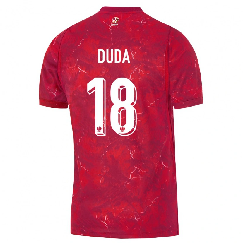Danxen Hombre Camiseta Polonia Kacper Duda #18 Rojo Blanco 2ª Equipación 26-28 La Camisa México