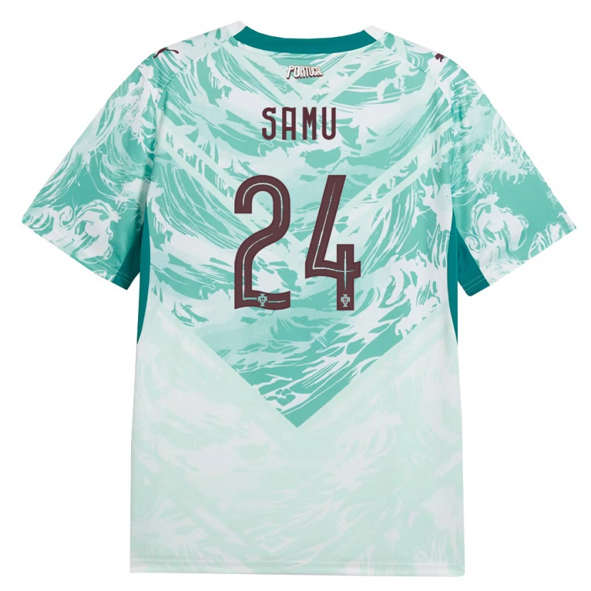 Danxen Hombre Camiseta Portugal Samú Costa #24 Azul Cielo Blanco Verde 2ª Equipación 26-28 La Camisa México