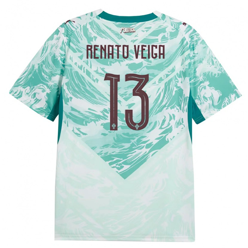 Danxen Hombre Camiseta Portugal Renato Veiga #13 Azul Cielo Blanco Verde 2ª Equipación 26-28 La Camisa México