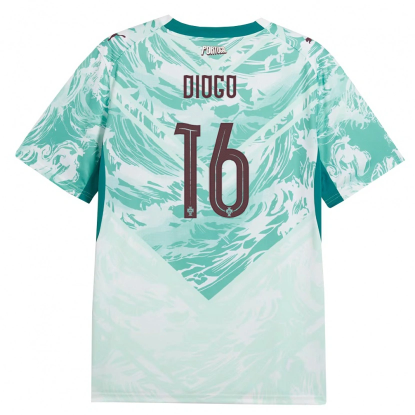 Danxen Hombre Camiseta Portugal Zé Diogo #16 Azul Cielo Blanco Verde 2ª Equipación 26-28 La Camisa México
