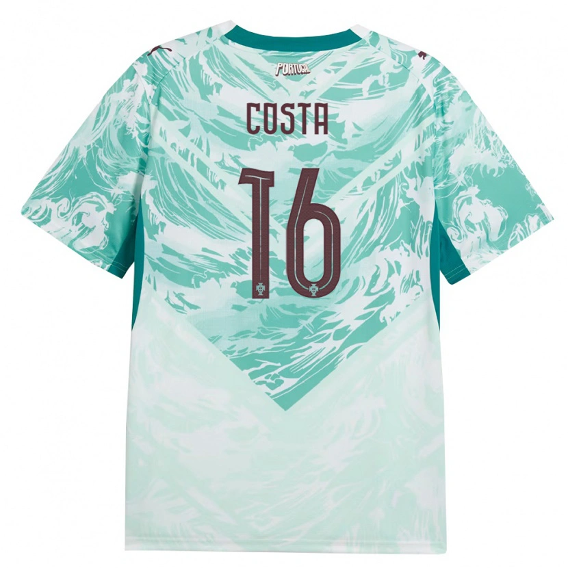 Danxen Hombre Camiseta Portugal David Costa #16 Azul Cielo Blanco Verde 2ª Equipación 26-28 La Camisa México