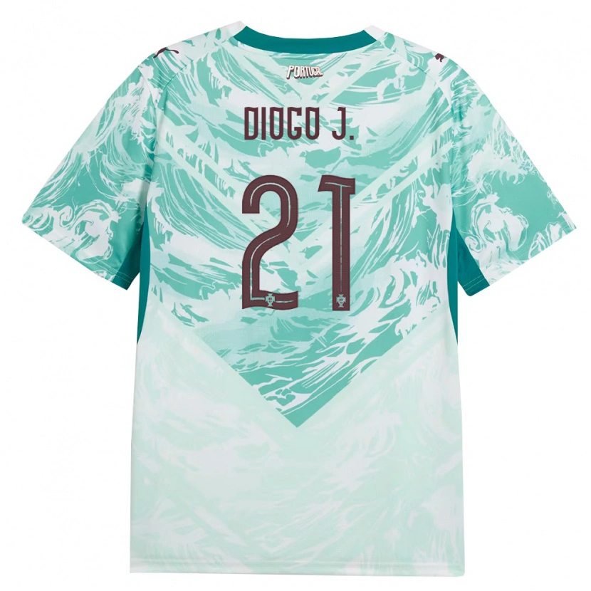Danxen Hombre Camiseta Portugal Diogo Jota #21 Azul Cielo Blanco Verde 2ª Equipación 26-28 La Camisa México
