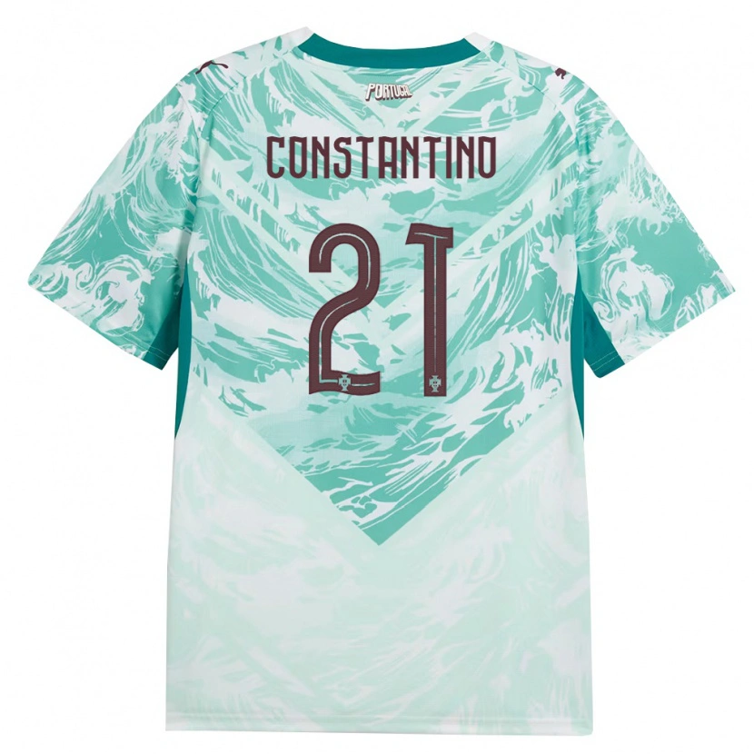 Danxen Hombre Camiseta Portugal Simão Constantino #21 Azul Cielo Blanco Verde 2ª Equipación 26-28 La Camisa México