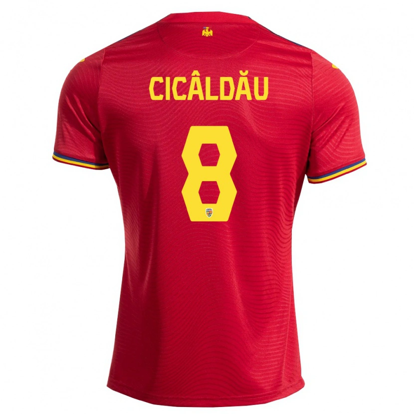 Danxen Hombre Camiseta Rumania Alexandru Cicâldău #8 Rojo Marino Amarillo 2ª Equipación 26-28 La Camisa México