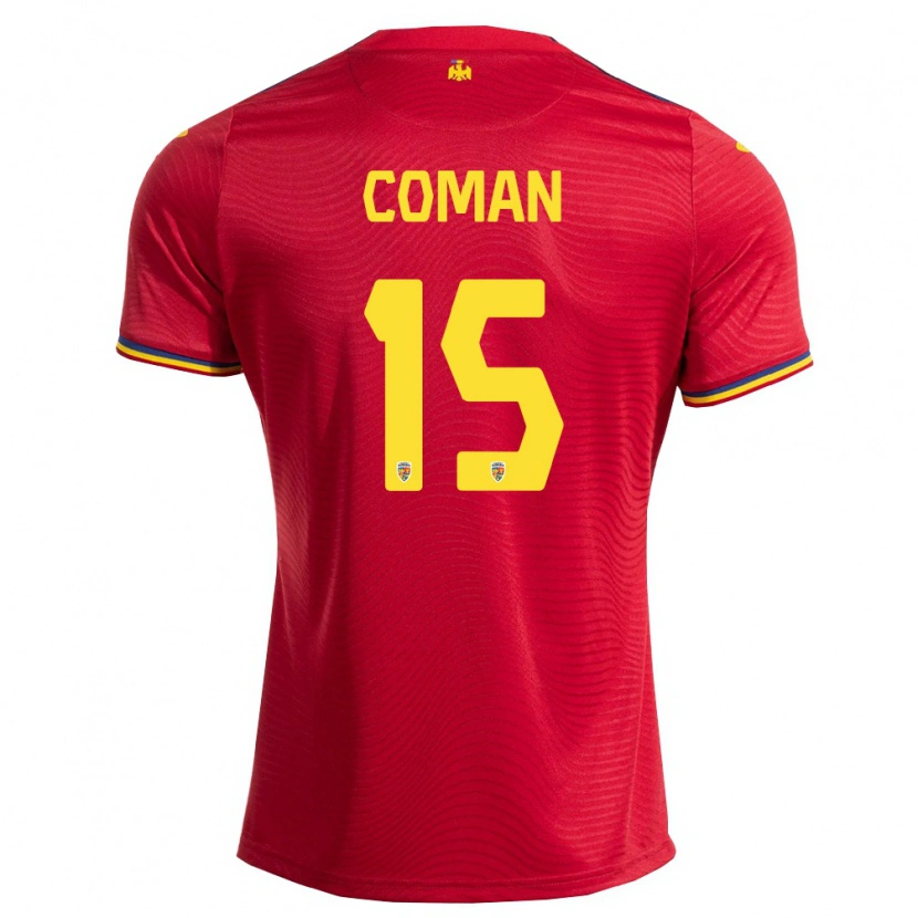 Danxen Hombre Camiseta Rumania Rareș Coman #15 Rojo Marino Amarillo 2ª Equipación 26-28 La Camisa México