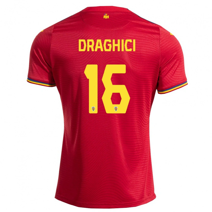 Danxen Hombre Camiseta Rumania Robert Drăghici #16 Rojo Marino Amarillo 2ª Equipación 26-28 La Camisa México