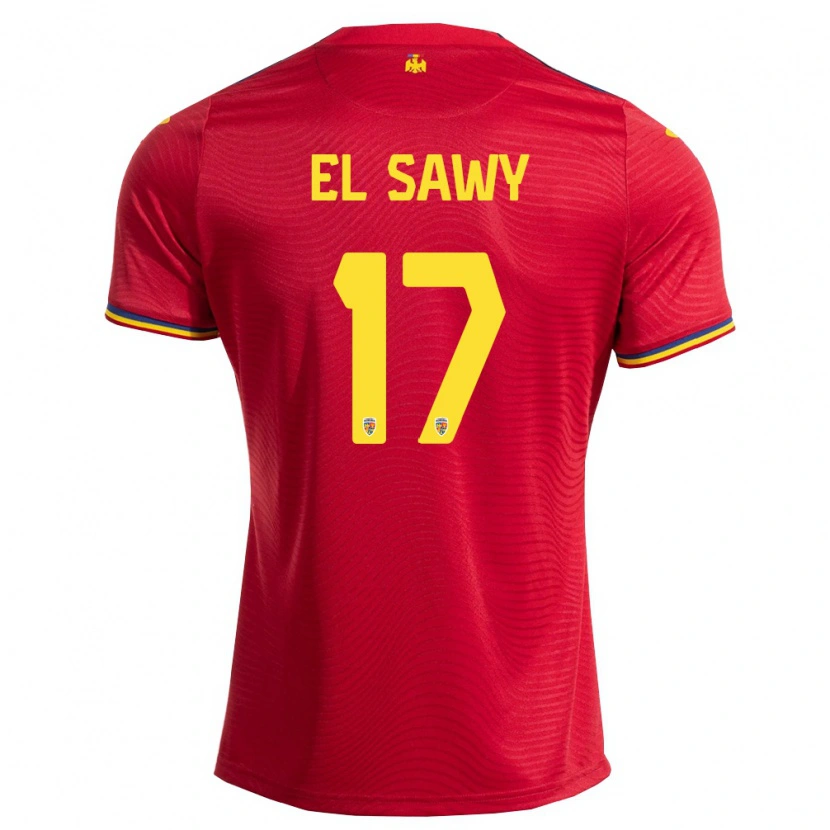 Danxen Hombre Camiseta Rumania Omar El Sawy #17 Rojo Marino Amarillo 2ª Equipación 26-28 La Camisa México